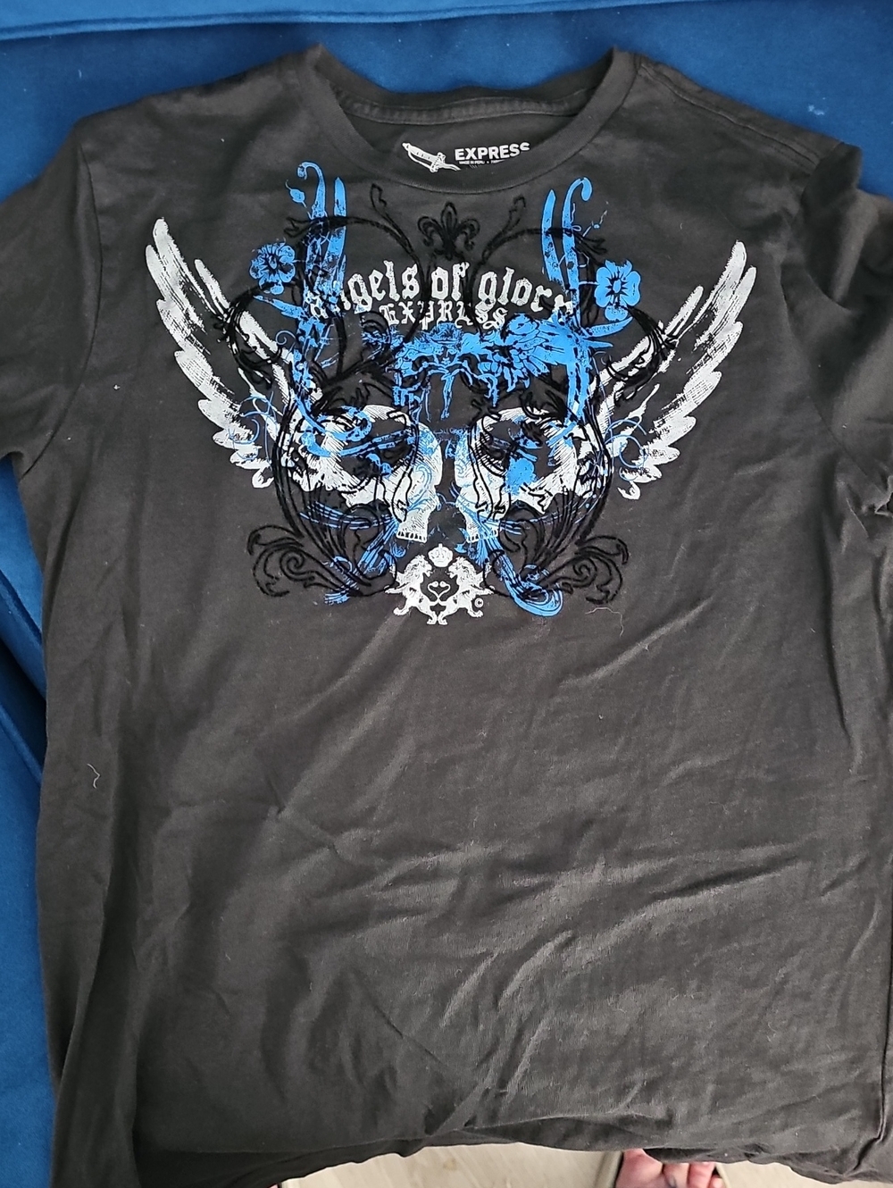 Express Black Short-Sleeve Tee with Blue & White Winged Graphic